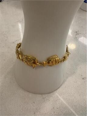 Gold Fish-Link 24k Gold over Bronze Diamond Cut Bracelet